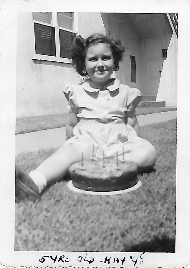 BIRTHDAY GIRL Vintage FOUND CAKE Photo Poster paintingGRAPH bw Original 1940's Snapshot 04 35 F