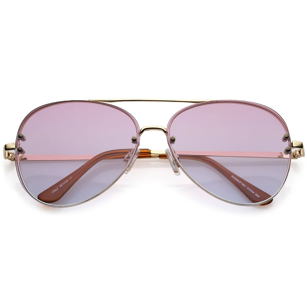 Oversize Rimless Aviator glasses Double Crossbar Gradient Lens 61mm