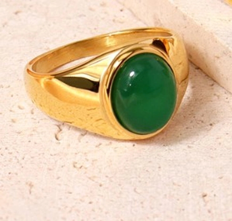 Elegant Oval Stainless Steel Plating Inlay Natural Stone 18k Gold Plated Rings