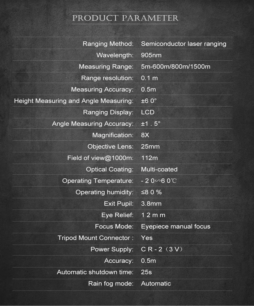 ohhunt® 8X 600M 800M 1500M Multifunction Monocular Laser Rangefinder