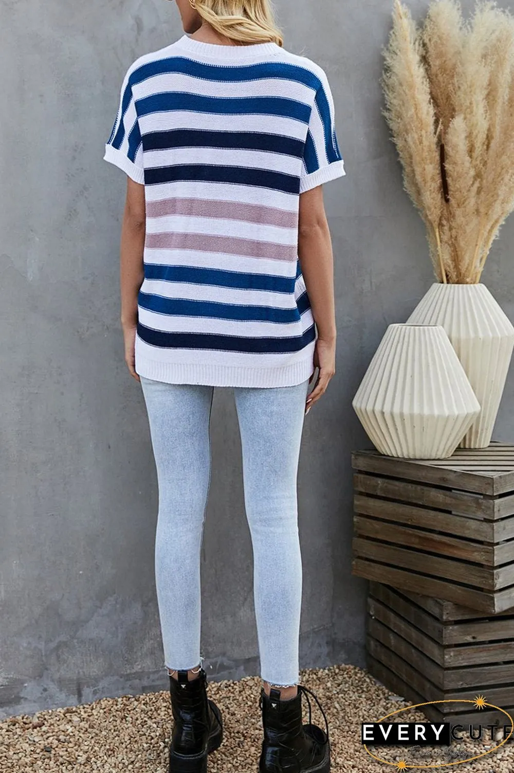 Stripe Short Sleeve Knitted T-Shirt