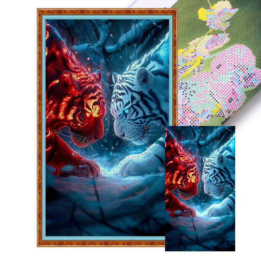 Ice And Fire Tiger Full 11CT Pre-stamped Canvas(40*70cm) Cross Stitch