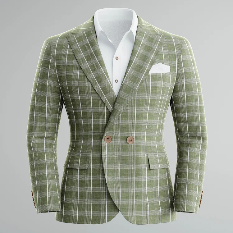 Men's Lapel Collar Long Sleeve Double Breasted Plaid Pattern Blazer
