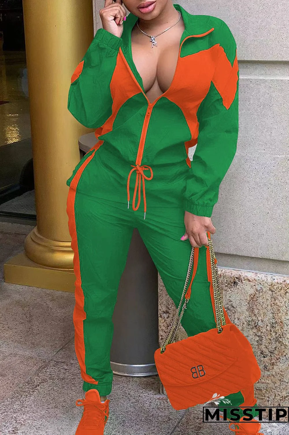 Army Green Casual Sportswear Solid Patchwork Zipper Long Sleeve Two Pieces