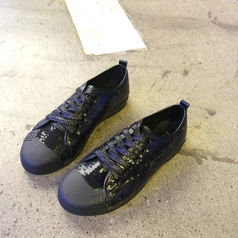 LYXLYH Fashion Sneakers Women Flats Shoes Casual Outdoor Walking Shoes Woman Lace-up Gold Glitter Ladies Shoes Zapatos Mujer