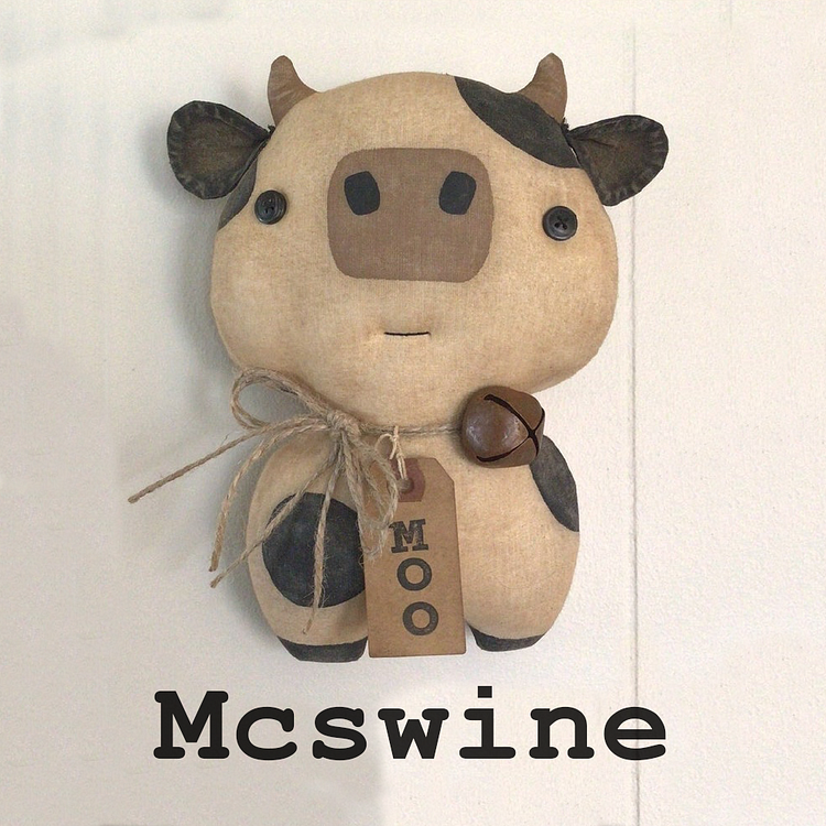 Moo Cow Sewing Pattern&Instructions - Primitive country plush cloth calf doll craft