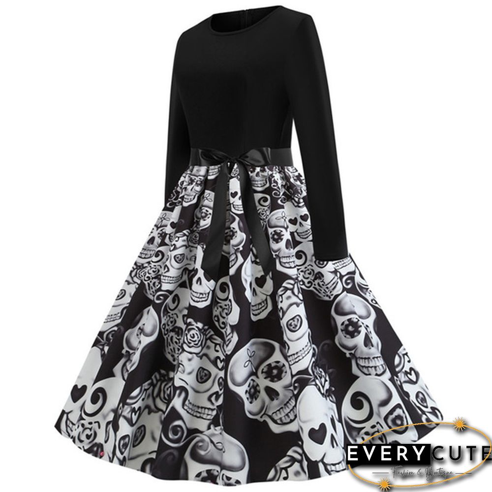 6 Styles Fashion Lady Autumn and Winter Xmas Clothes Christmas Costume Casual Long Sleeve Halloween Print Party Dress Plus Size