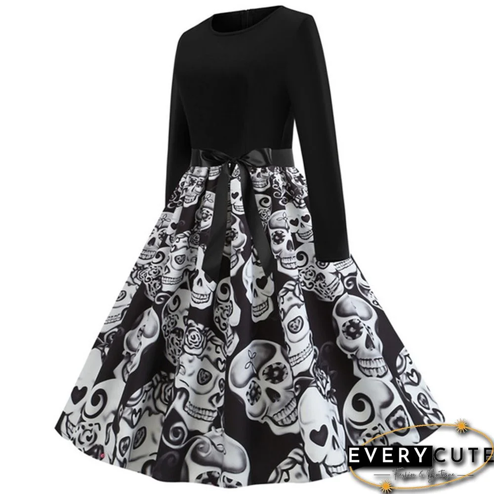 6 Styles Fashion Lady Autumn and Winter Xmas Clothes Christmas Costume Casual Long Sleeve Halloween Print Party Dress Plus Size