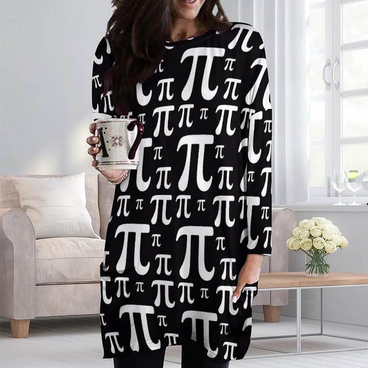Pi Day Math Pi Symbol Engineer Mathematics Casual Swing Dresses Women Long Sleeve Loose Fit T Shirts Tunic Mini Dress - Heather Prints Shirts