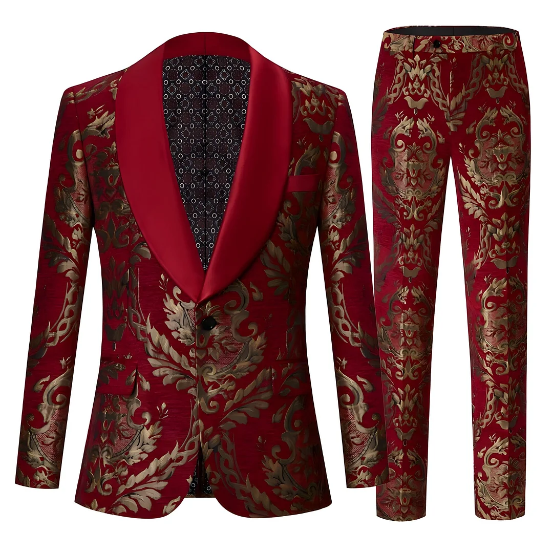 The Claret Jacquard Slim Fit Two-Piece Suit