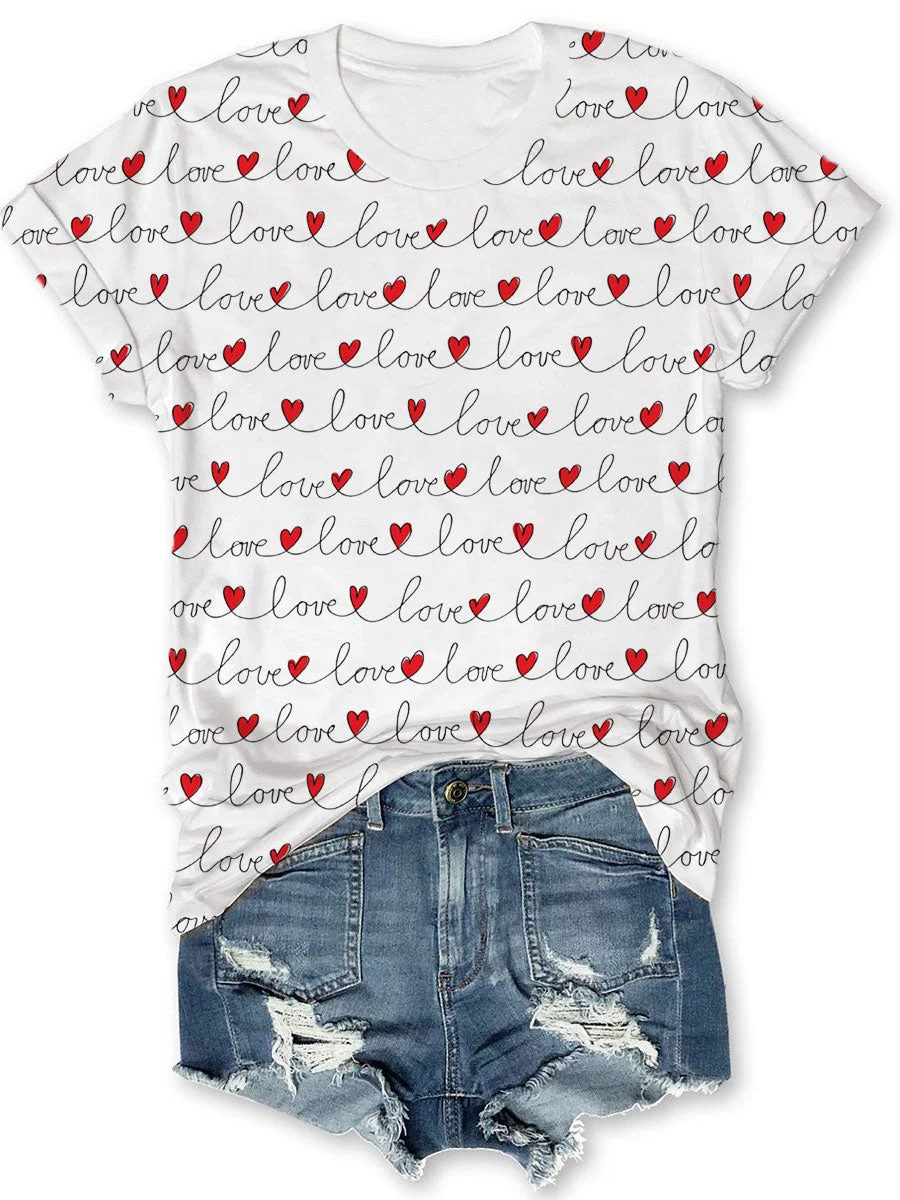 Love Heart Print T-shirt
