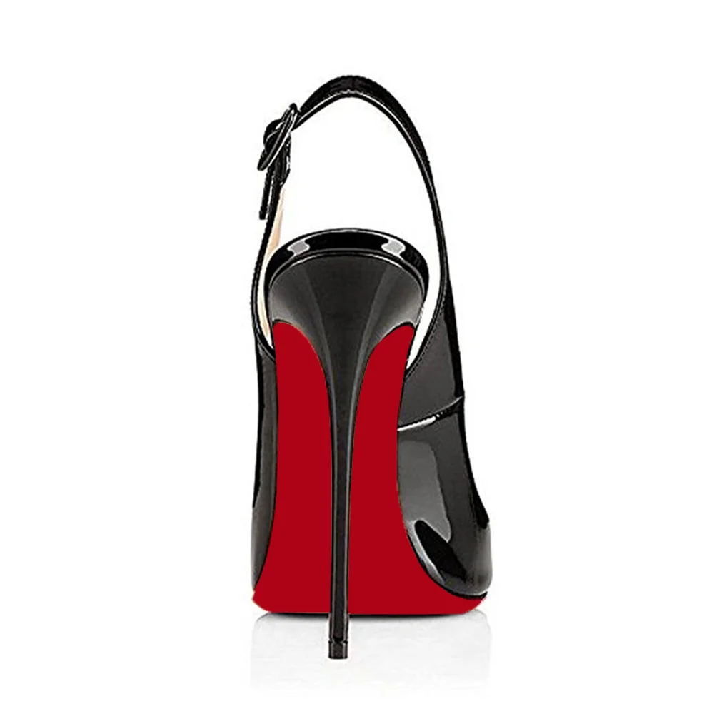 120mm Red Bottom Strap Slingback Sandals Peep Toe Platform Stilettos Patent Heels-MERUMOTE