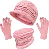 Women's Winter Warm Knit Hat Beanie Gloves & Scarf 3-Piece Set