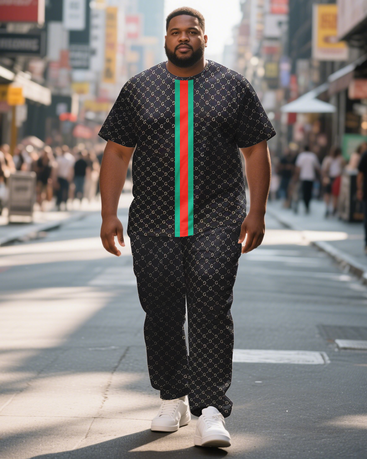 Big & Tall Men's Striped Letter Stitching T-Shirt Trousers Suit