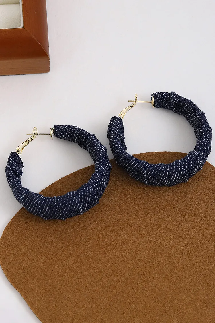 Party Fashion Denim Textured Wrapped Circle Hoop Earrings 2024 - Xpluswear