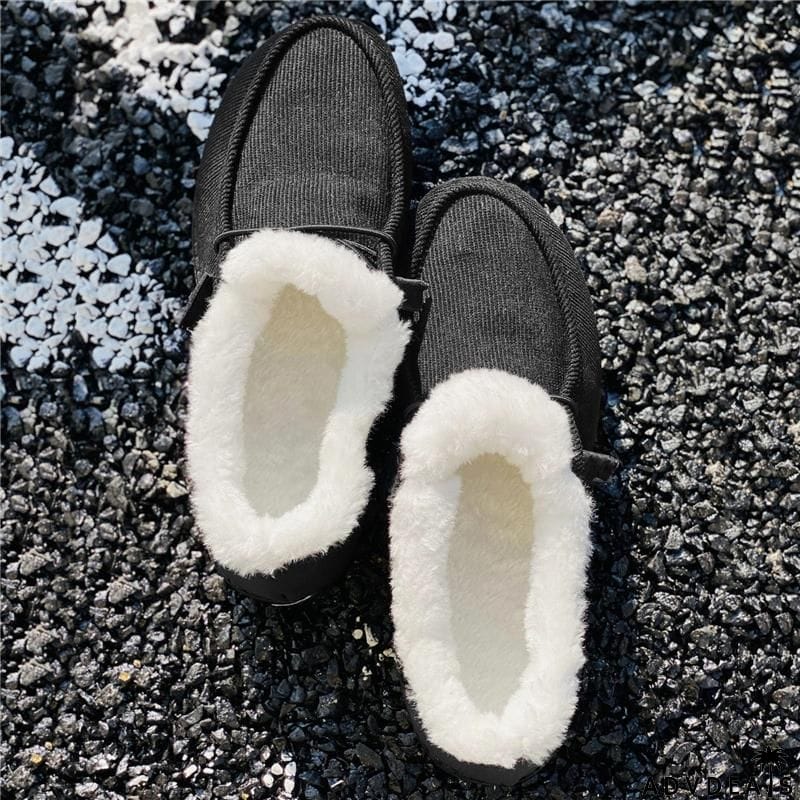 Cozy Warm Fur Lining Corduroy Non-Slip Flat Loafers