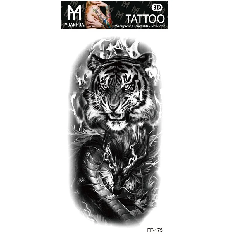 Sdrawing Forest Tattoo Sticker for Men Women Children Tiger Wolf Death Skull Temporary Tattoo Fake Henna Skeleton King Animal Tatoo