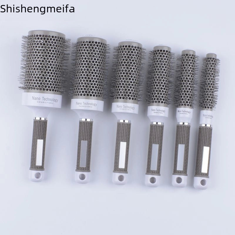 Cylinder Curly Hair Professional Styling Gray Handle Thermal Conductivity Air Aluminum Tube Ceramic Roll Comb Hair Comb