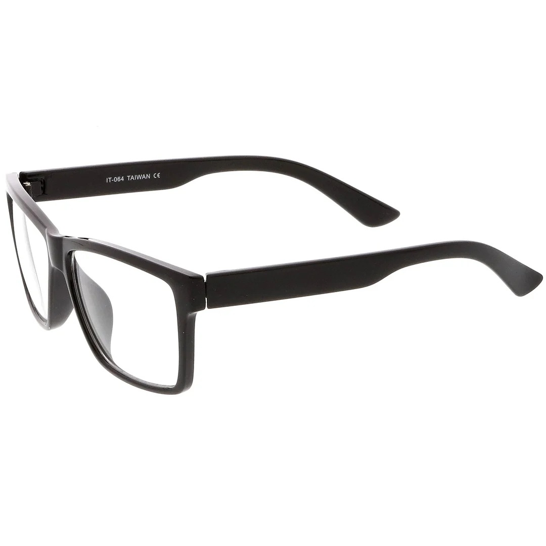 Classic Horn Rimmed Wide Arms Clear Lens Rectangle Eyeglasses 57mm