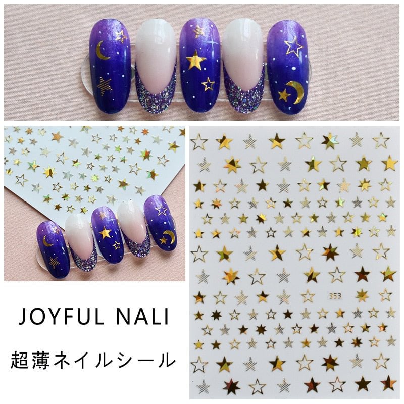 1pcs Lovely Stars Geometry 3D Nails Art Sticker Gold/Silver/Black self-Adhesive Sliders DIY Manicure Accessories Decoration new