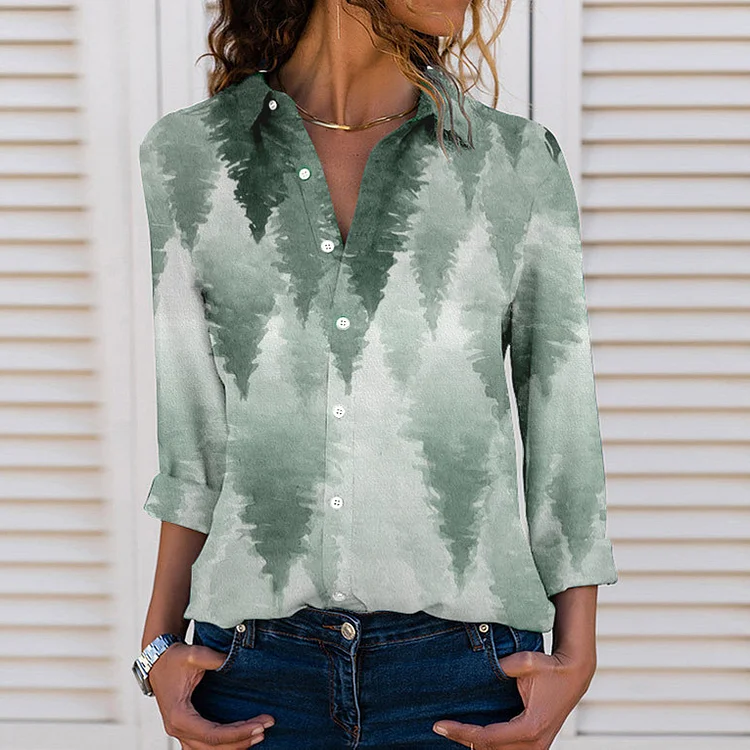 Vintage Landscape Print Long Sleeve Shirt