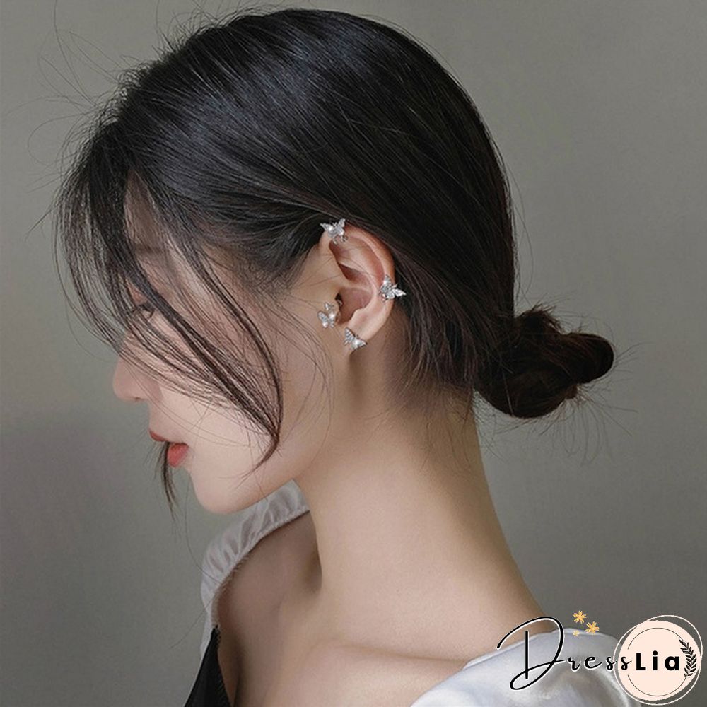 925 Silver Butterfly Earrings No Piercing Ear Clips Female Ear Studs Jewelry
