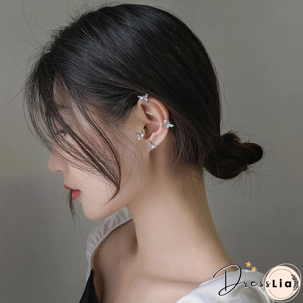 925 Silver Butterfly Earrings No Piercing Ear Clips Female Ear Studs Jewelry