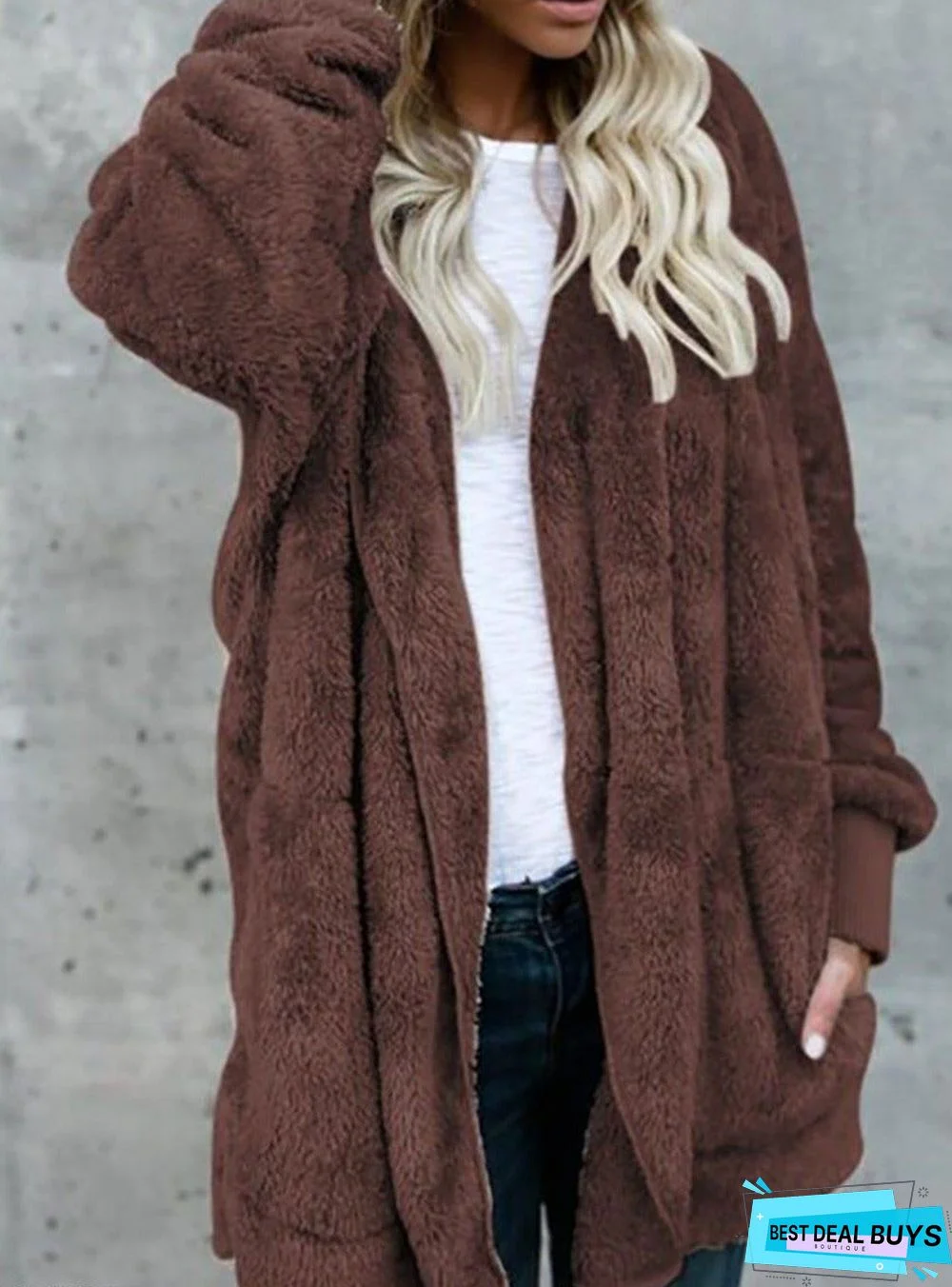 Casual Warm Plush Mid-Length Coat