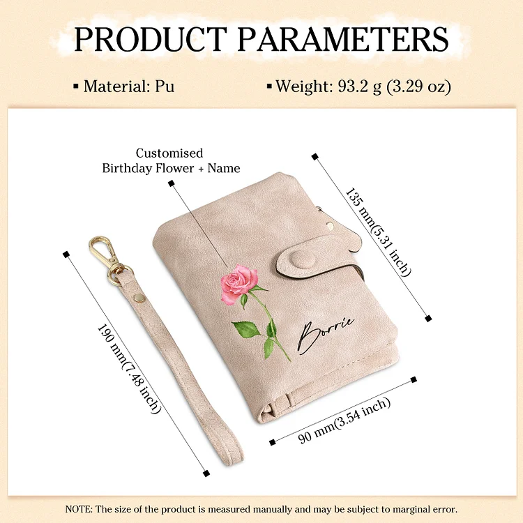 Portefeuille Fleur de naissance avec chaîne 1 Prénom Personnalisé Porte-Monnaie Carte pour Femmes Jessemade FR