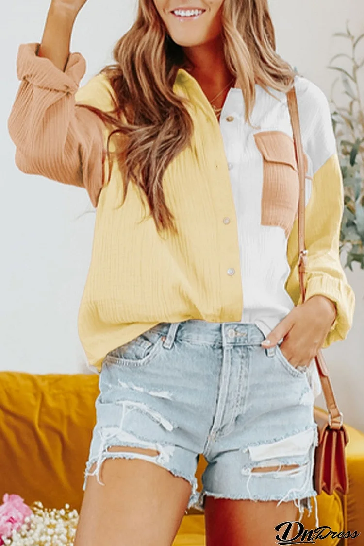 Textured Long Sleeve Shirt with Pocket