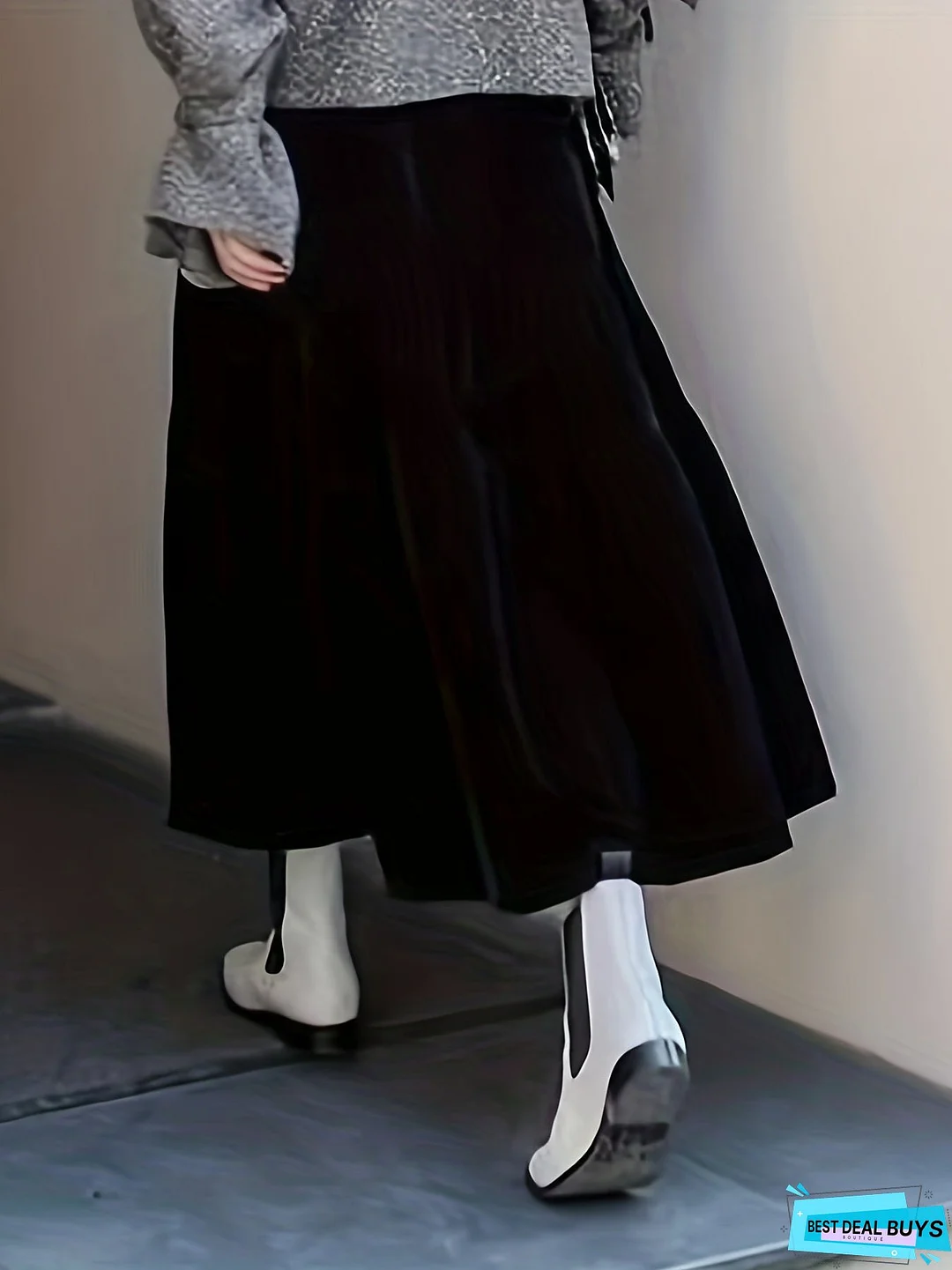 Solid High Waist Skirt, Boho Ruched Draped Skirt, Women's Clothing