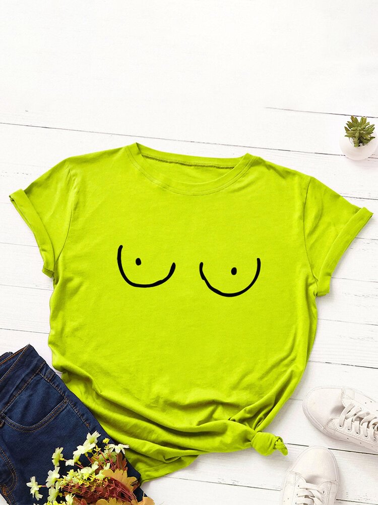 Cartoon Eyes O neck Short Sleeve Casual T Shirt For Women P1824231