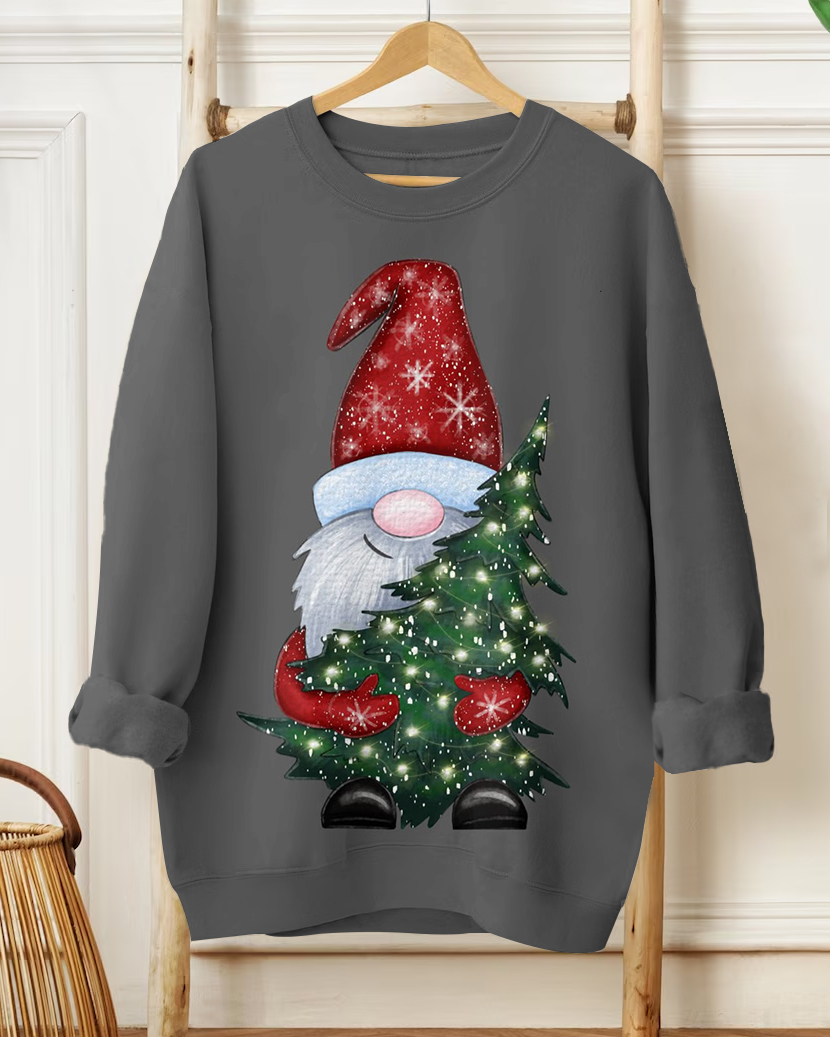 Funny Santa Claus Christmas Tree Print Crewneck Sweatshirt
