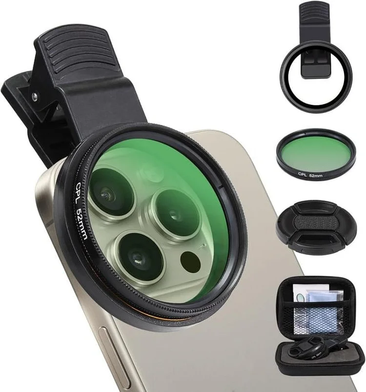 52mm Clip-0n CPL Phone CameraLens Filter Kit, Circular PolarizerPolarizing Filter Compatible with Mostcell phones slivor