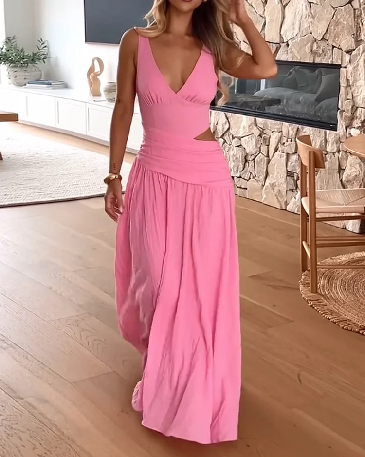Sleeveless hollow solid color dress