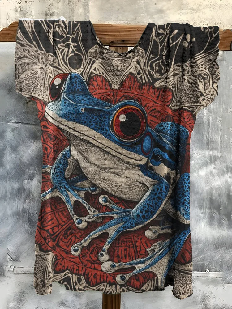 Men's Retro Tree Frog Ethnic Pattern Art Print T-Shirt