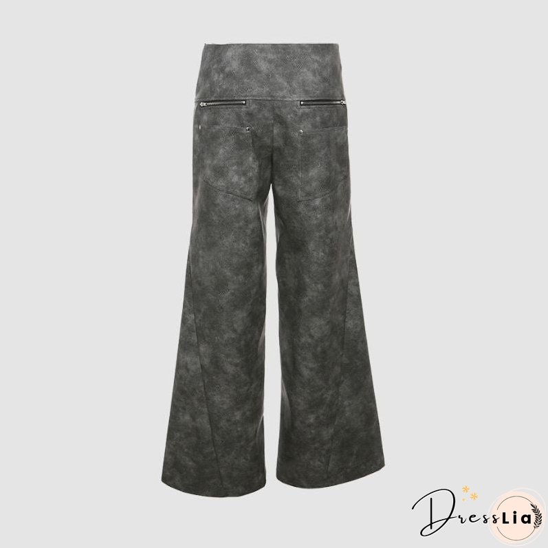 Sfumato Pattern Design Suede Wide Leg Pants