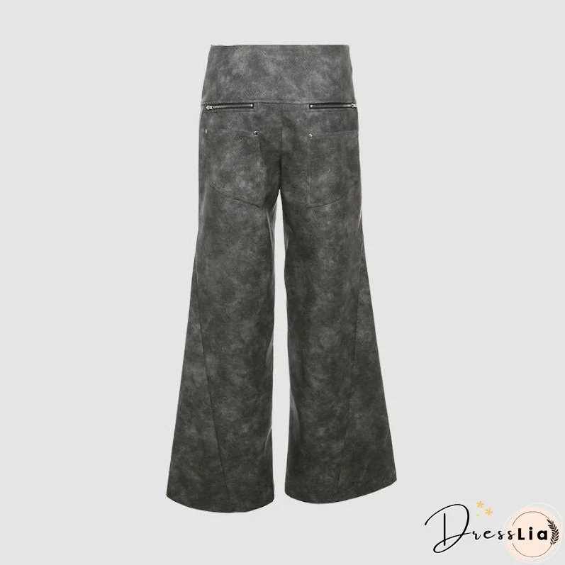 Sfumato Pattern Design Suede Wide Leg Pants