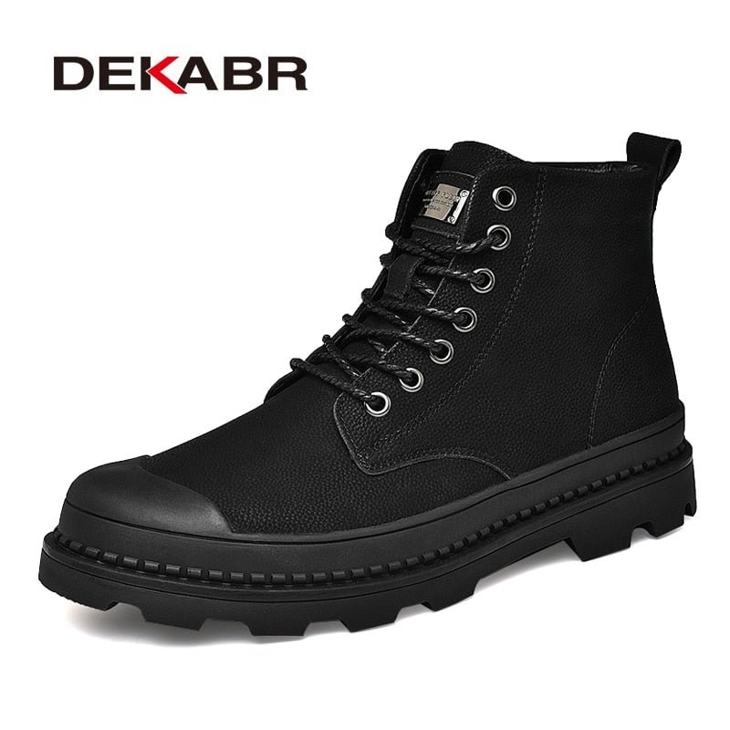 DEKABR Men Genuine Leather Boots Casual British Design Non Slip Real Leather Ankle Boots For Fashion Men Warm Snow Shoes
