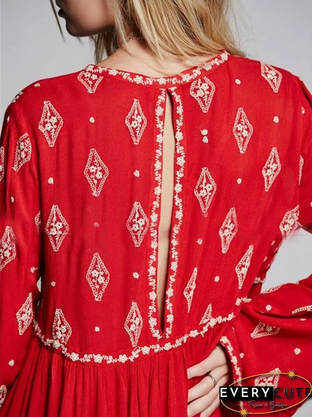 Deep V Neck Floral Printed Loose Shirt