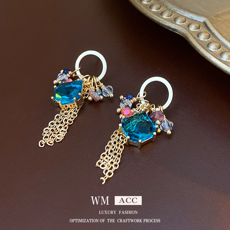 Medieval Tassel Geometric Artificial Crystal Electroplating Earrings