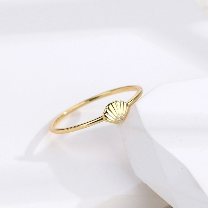 Copper 18K Gold Plated Inlay Sun Heart Shape Shell Shell Zircon Rings