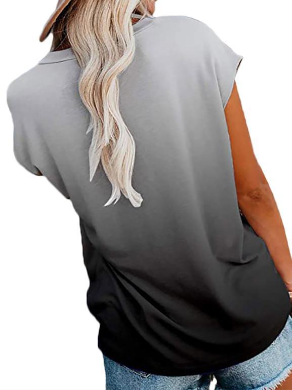 Women Short Sleeve Scoop Neck Gradient Top