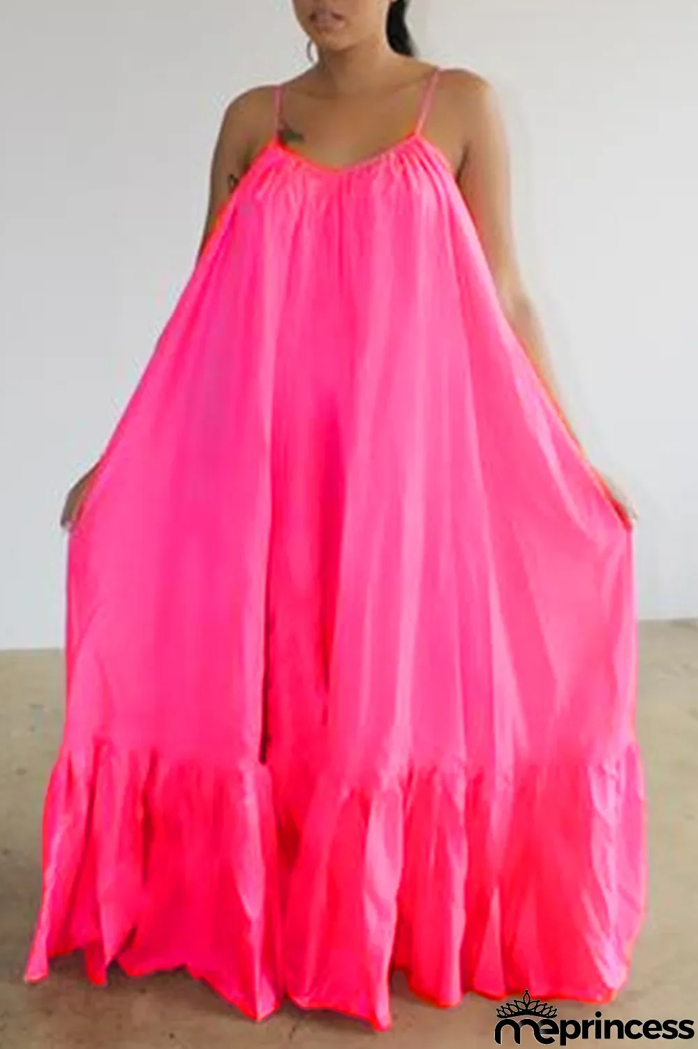 Light Purple Sexy Casual Solid Backless Spaghetti Strap Loose Sling Dress