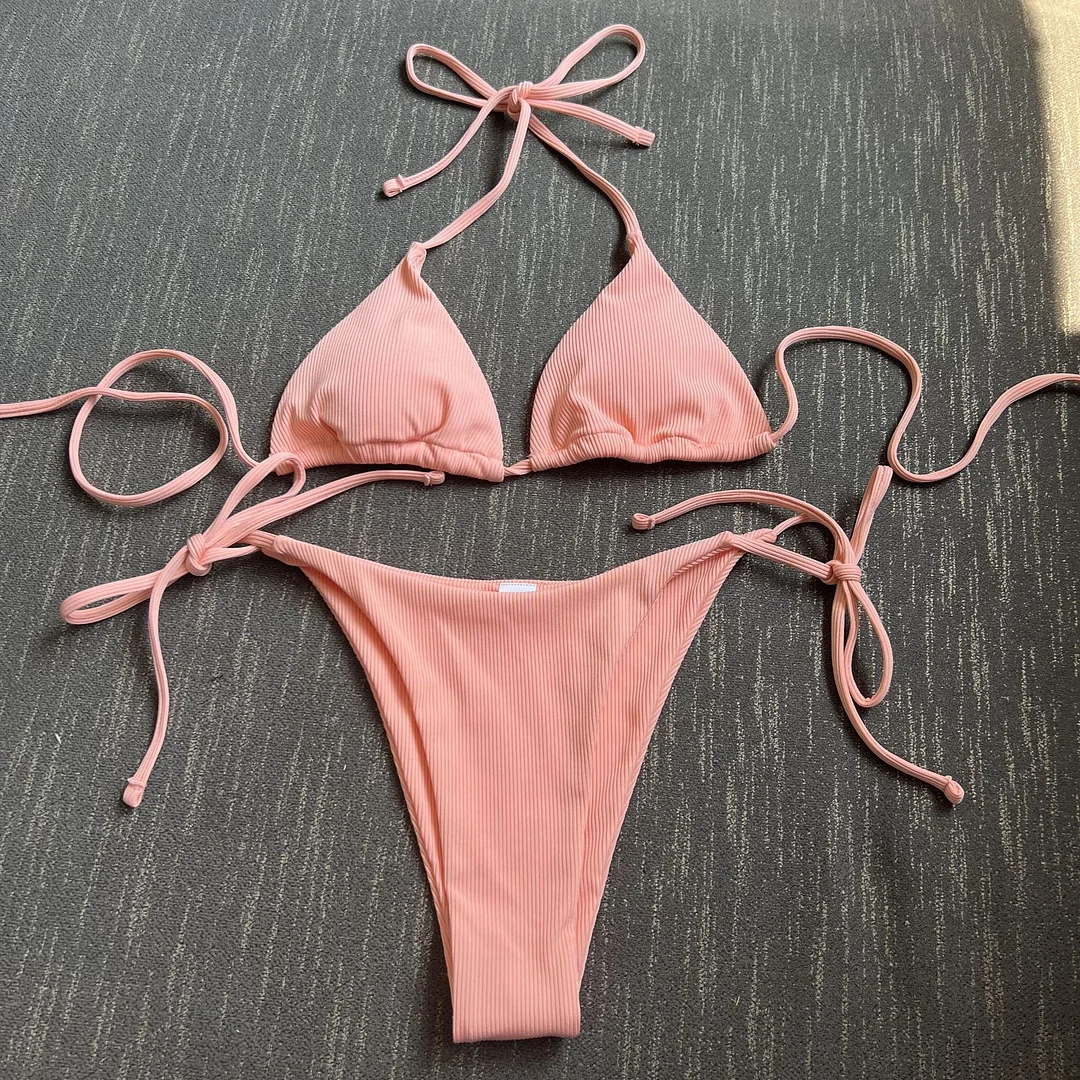 Uveng 2023 New Sexy Three-Point Small Pit Strip Split Swimsuit Bikini Bikini