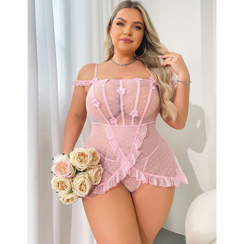 Lovingerie - Lace Floral Border Mesh Stitching See-through Sexy Jumpsuit
