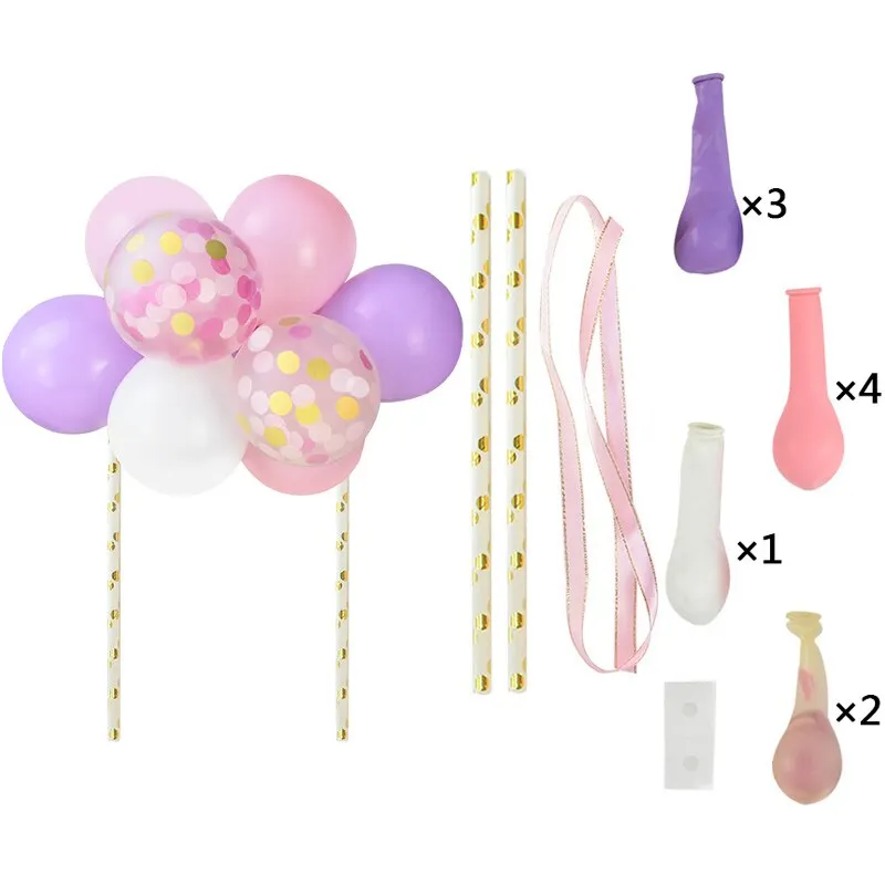 1 Set 5inch Confetti Balloon Cake Topper Decoration with Paper Straw Bow Baby Shower Favors Wedding Birthday Party Supplies