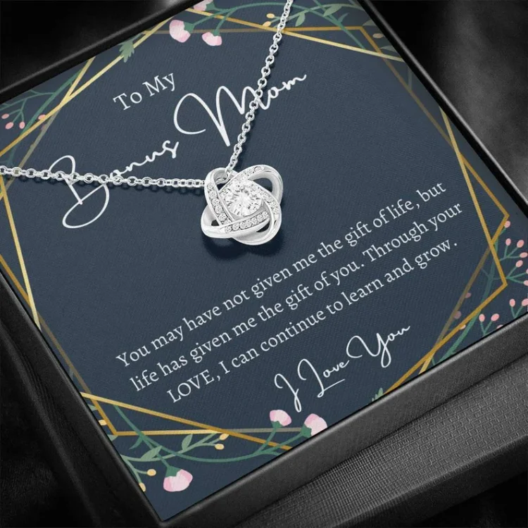 To My Bonus Mom Love Knot Necklace Gift Set" I LOVE YOU"