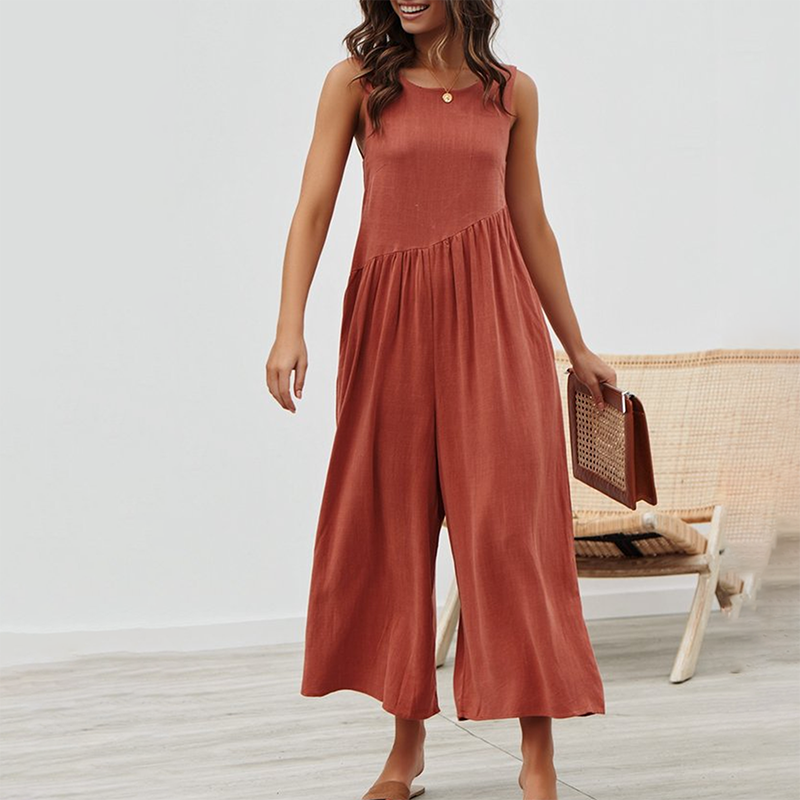 Casual solid color sexy open back jumpsuit