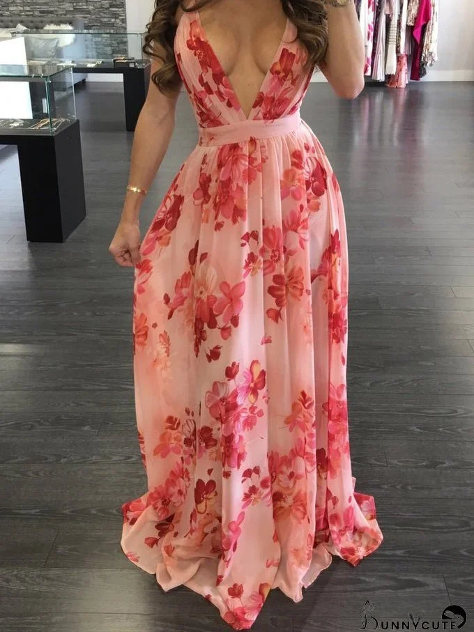Women's Dresses Deep V Neck Open Back Chiffon Dress